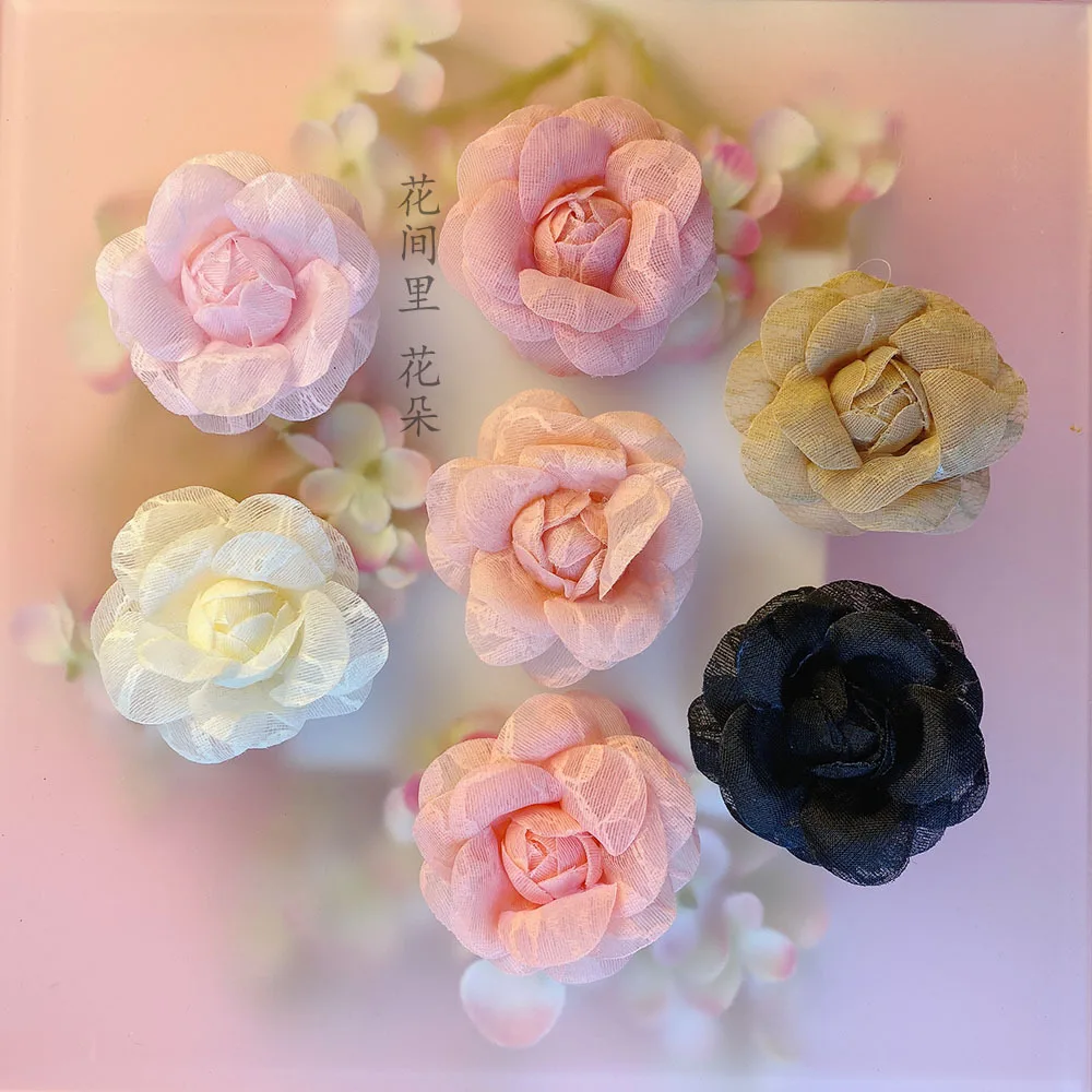 

5PCS Lace camellia decorative applique 10-colour three-dimensional brooch lapel flower headdress clothes hat shoes dress decorat