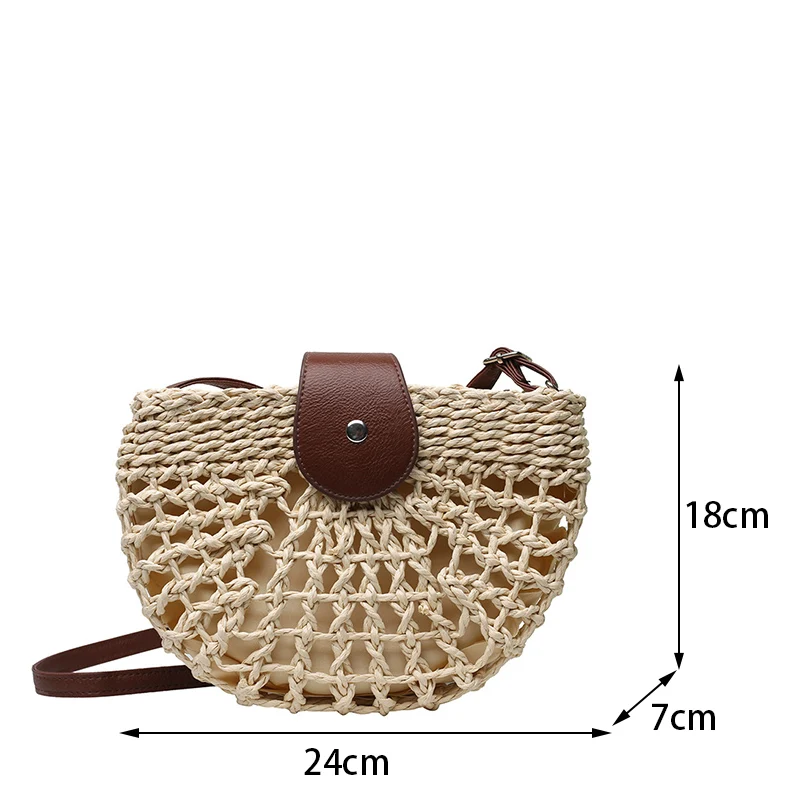 Yogodlns Sommer Stroh Tasche Für Frauen Mode Halbkreis Umhängetaschen Rattan Handgemachte Messenger Handtasche Reise Strand Taschen Tote – Detail 31