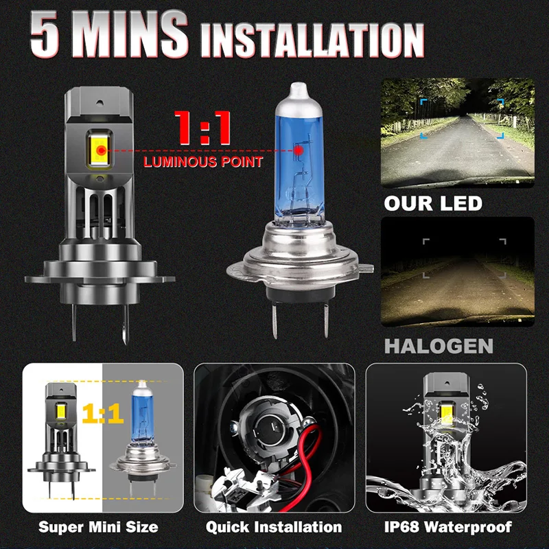 차량용 무선 LED 헤드라이트 전구 CANBUS 조명, 터보 H7 H11, 300W, 30000LM, H4, 9012, 9005, HB3, 9006 미니 램프, 3580 CSP, 선풍기 포함