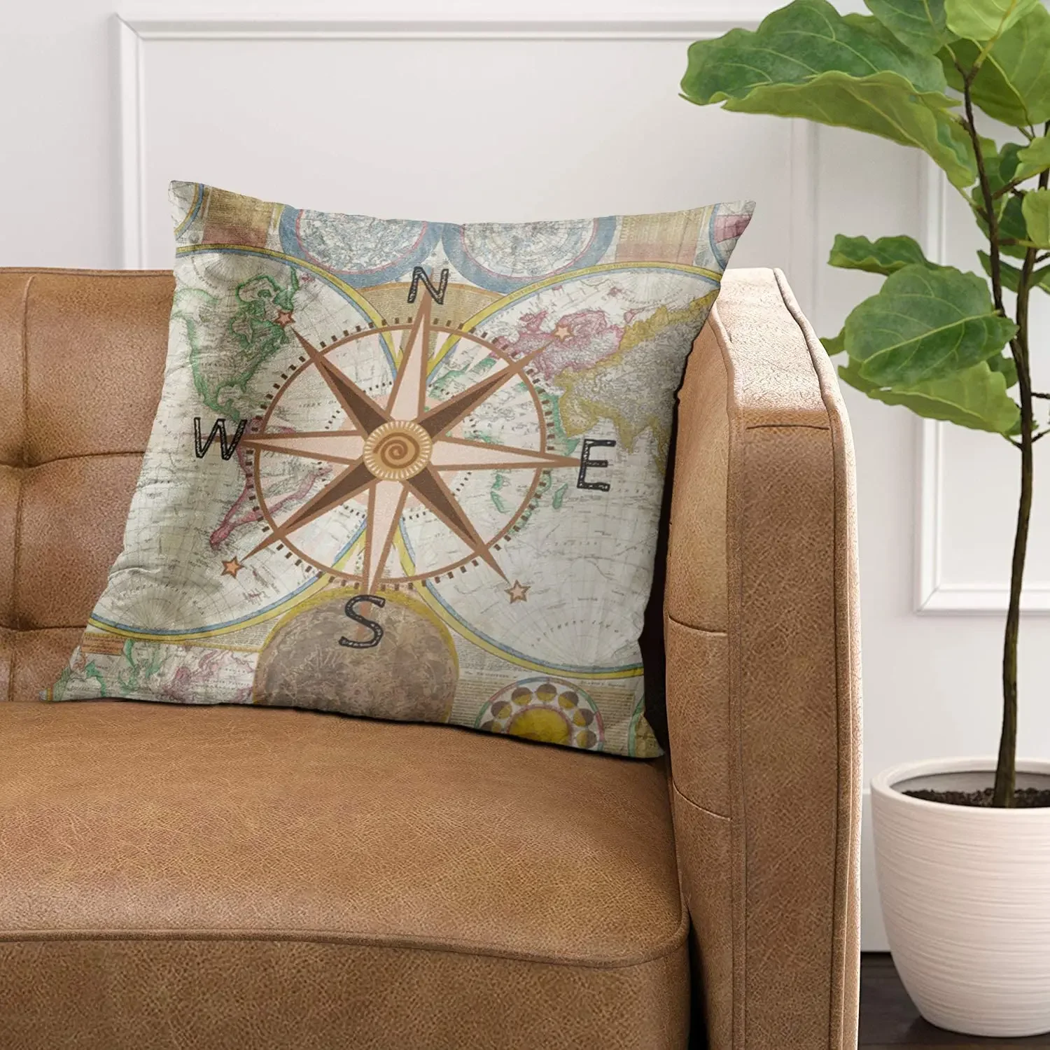 Throw Pillow Cover Map Baby World Compass Rose Room Decorative Pillow Case Home Decor Square 20 x 20 Inch Pillowcase