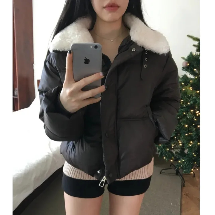 

Тепло Sli ort Version Long Sve пальто на молнии Женская хлопковая верхняя одежда на каждый день Faionable с меховым воротником для поездок на работу