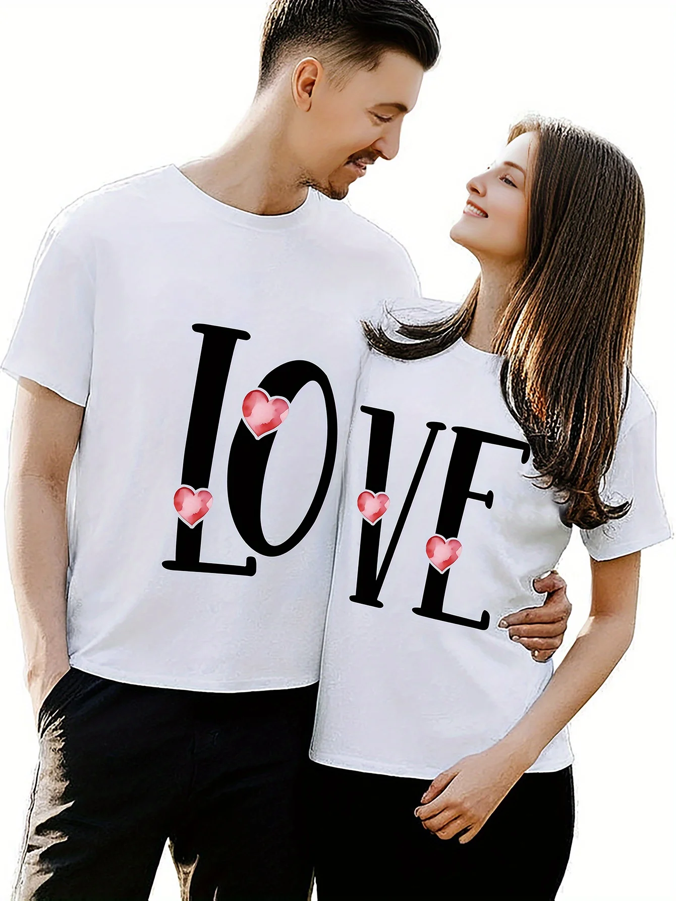 

1 шт., футболка с круглым вырезом и короткими рукавами с принтом LOVE Heartbeat Circuit, подарок на день Святого Валентина, топ для пары