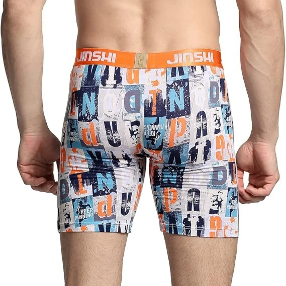 Jinshi Men's Comfort Printing Long Boxer Briefs Big And Tall Bamboo Underwear Big Pouch Boxers Briefs For Men