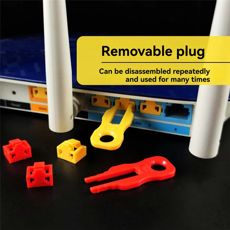 【قطرة السعر! !】طقم قفل منفذ RJ45 مع مفتاح إيثرنت مانع أمان مضاد للغبار لجهاز التوجيه ومنفذ الكمبيوتر أ