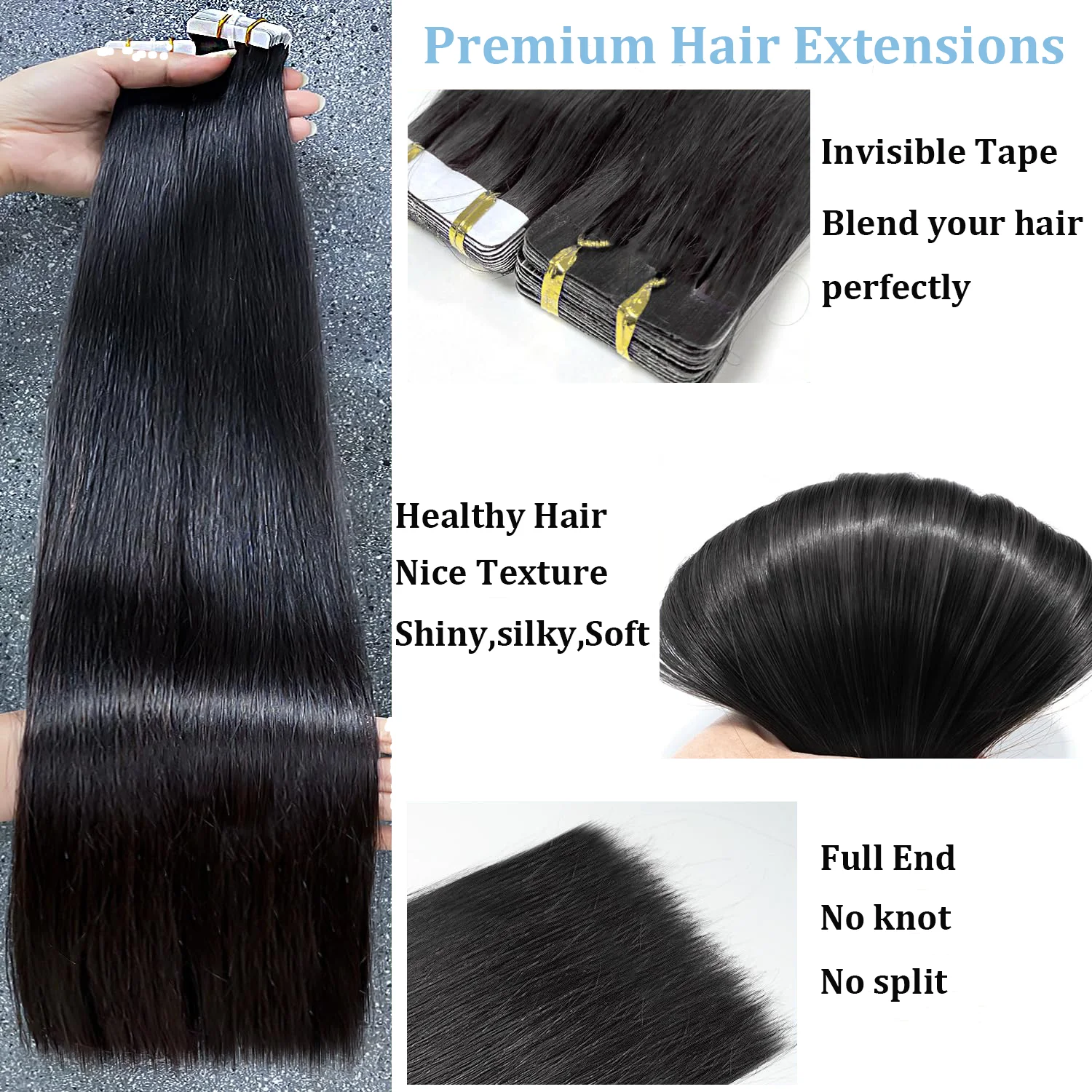 Cinta en extensiones de cabello humano Real, Cabello 100% Natural Remy sin costuras, trama de piel, pegamento, 16 "-24" pulgadas, cinta recta Ins para salón