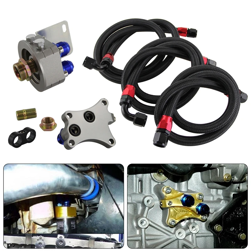OIL FILTER SANDWICH ADAPTER & Braided HOSE Fits for Nissan S13 S14 S15 SR20DET