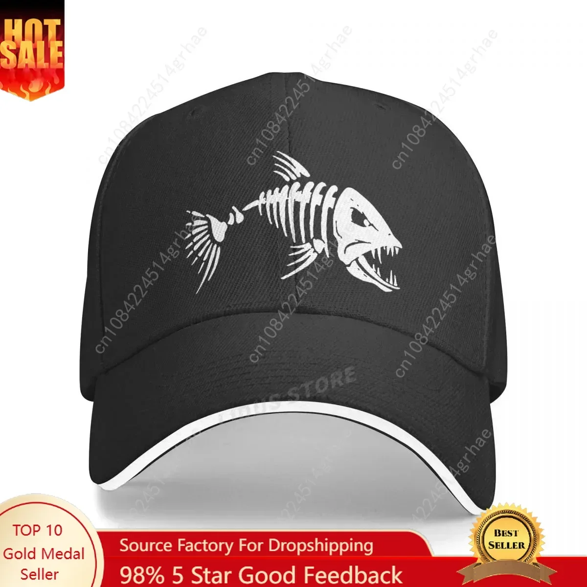 

Men Outdoor Fishing Cap Fishing Hat Baseball Golf Hunting Cap With Cartoon Fish Bones Snapback Hat