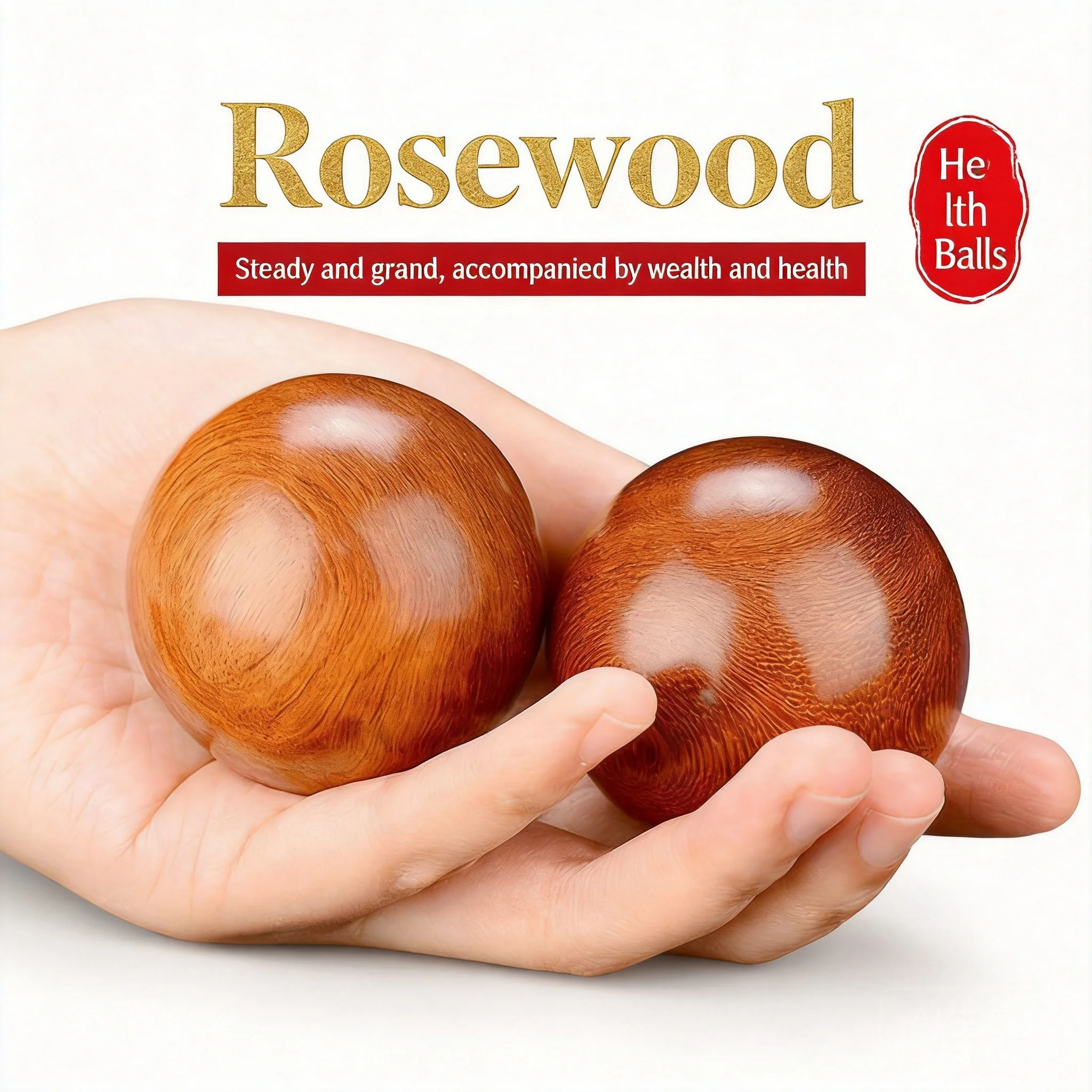 Chinese Traditional Rosewood 50mm Hand Massage Balls Lucky Fortune Blessing Finger Exercise Tools For Elderly Stress Relief Gift