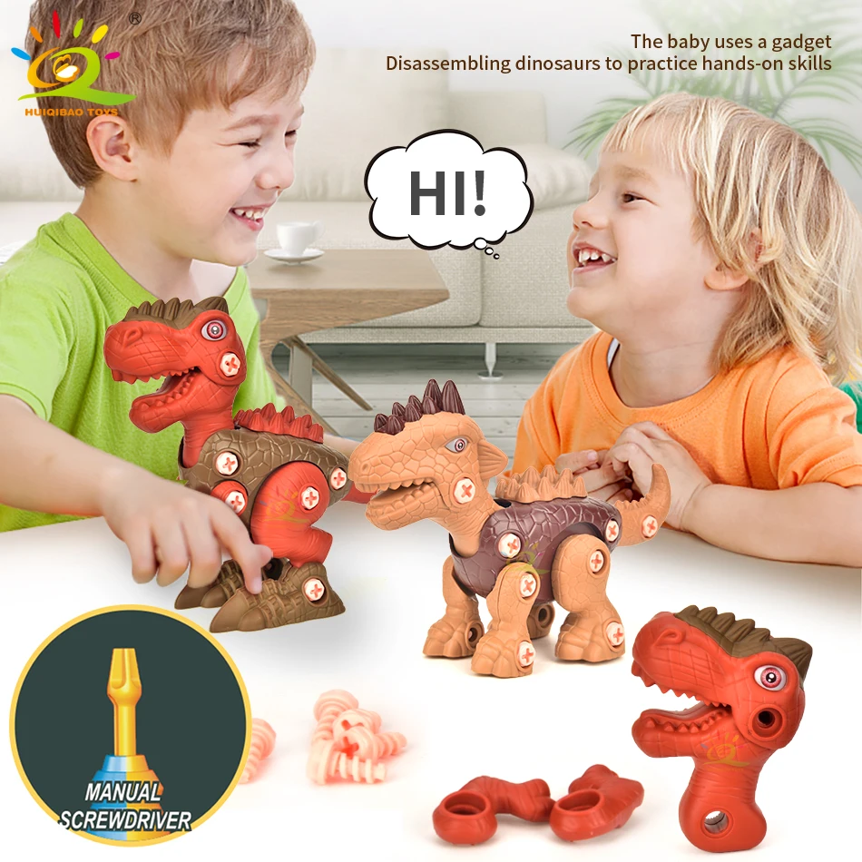 HUIQIBAO DIY Screw Nut Dinosaur Assembly Screwing Blocks Tyrannosaurus Raptor Triceratops Building Construction Toy for Children