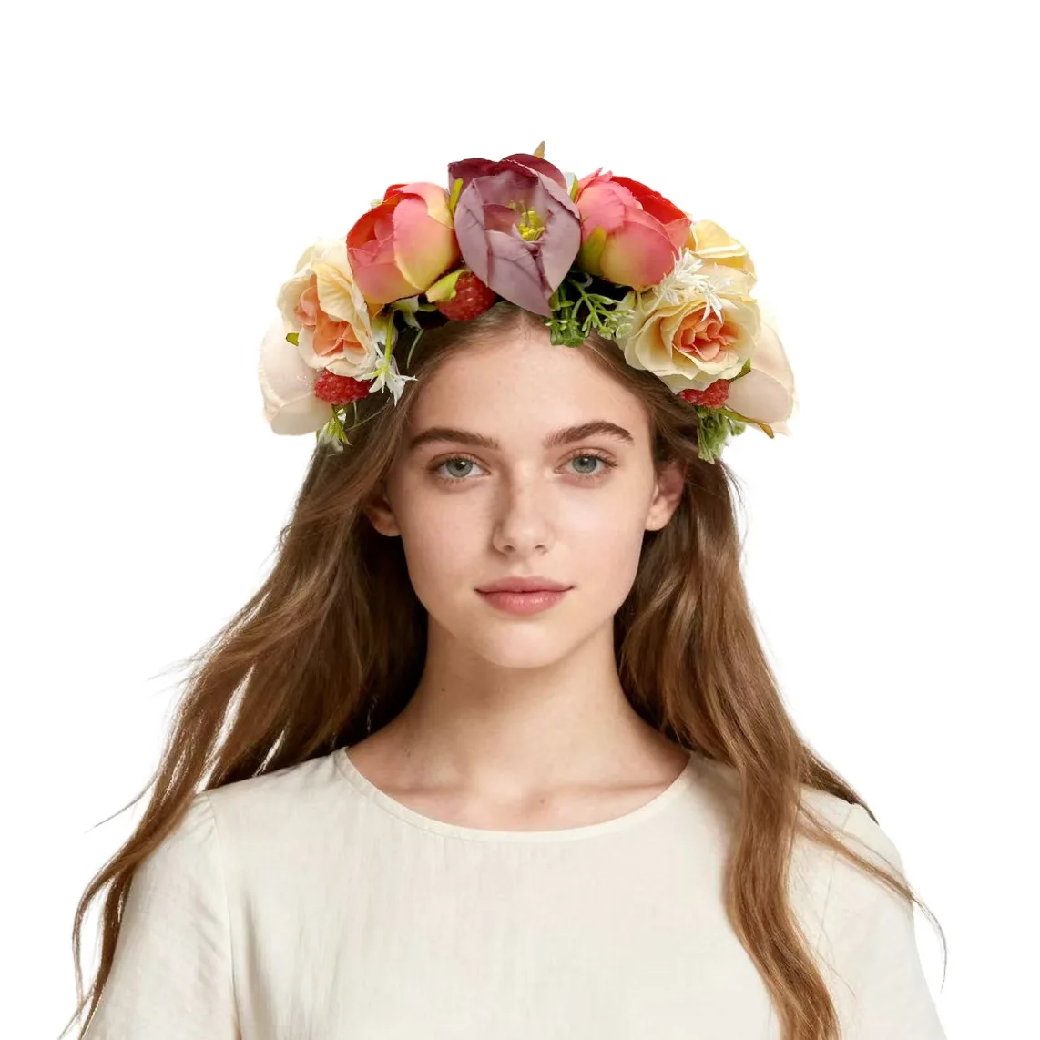 

Hot-selling cute raspberry persimmon flower headband, fruit party dress-up simulation flower wreath hair accessories