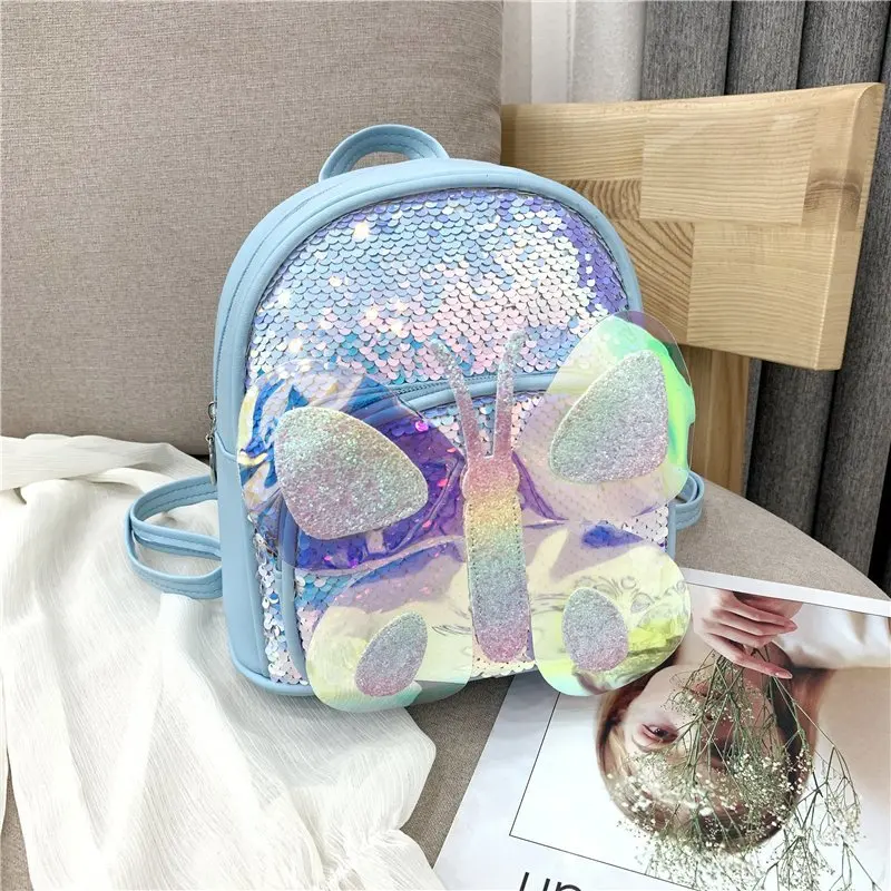 Mochila Escolar de dibujos animados para niños y niñas, morral Escolar con mariposas y lentejuelas de colores