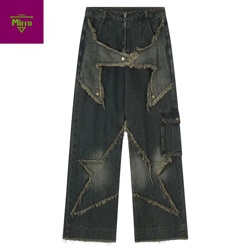 

Vintage Baggy Jeans Star Patchwork Loose Straight Denim Pants 2025 New Men Hip Hop Streetwear Jeans