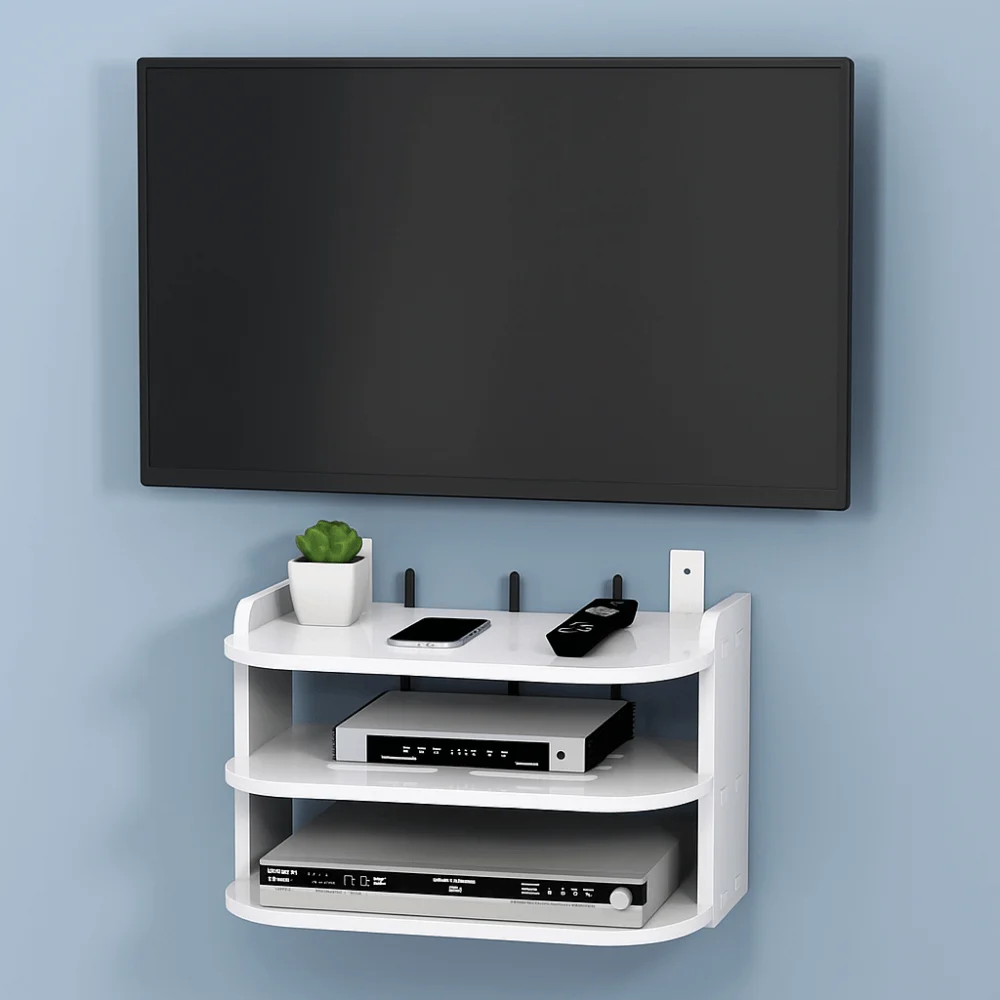 

Plastic Wall Mounted Router Shelf Strong Load-Bearing 2/3 Layers 2 Layer Wall Shelf Space Saving Router Placement Rack