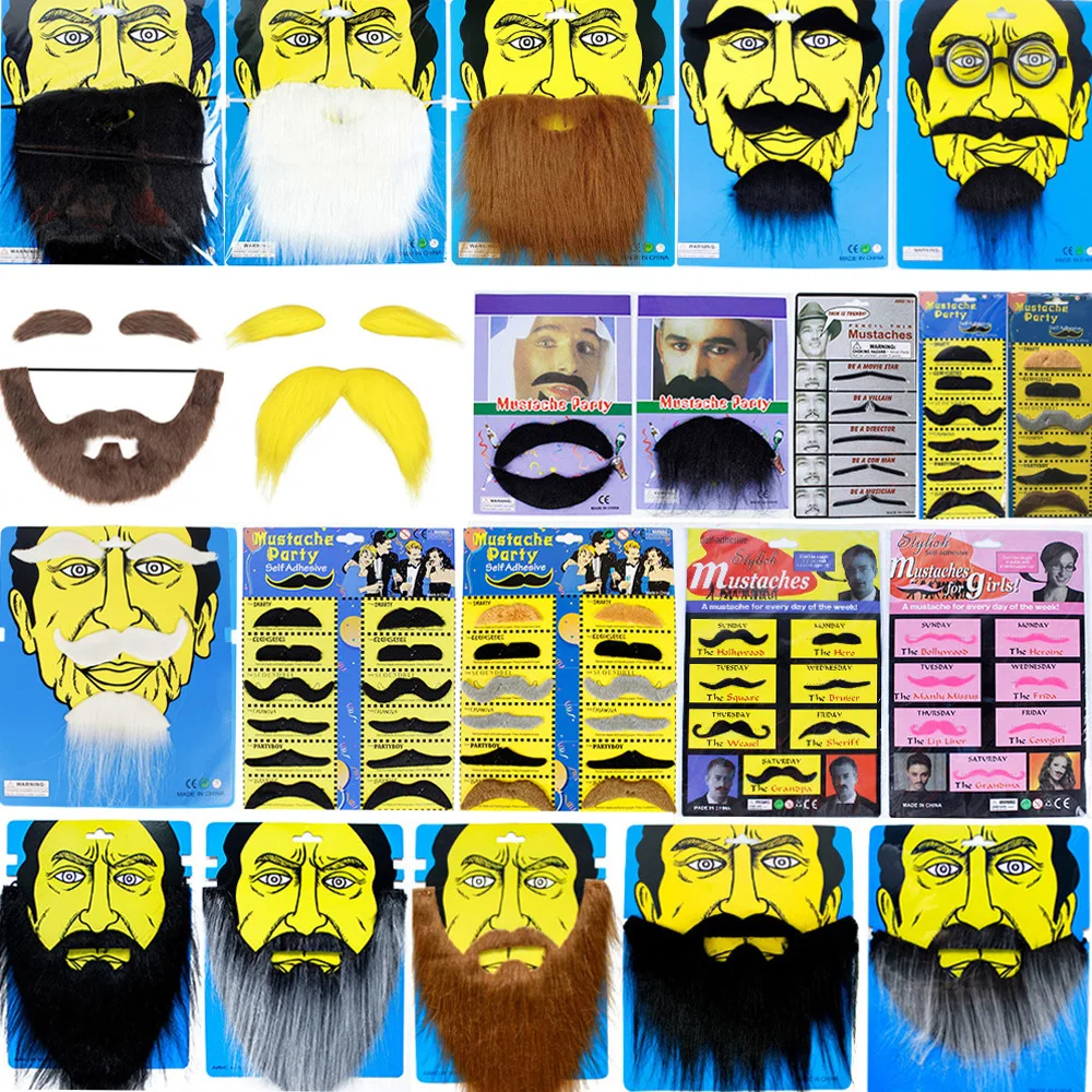 Kids Adult Masquerade Party Funny Costume Halloween Cosplay Fake Beard Photobooth Props Funny Fake Mustache Sticker