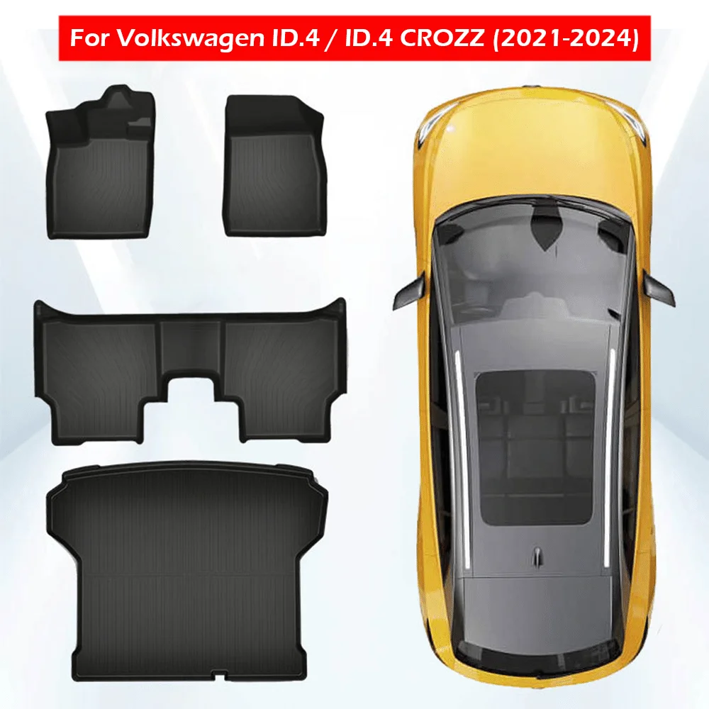 Tapis de sol tous temps pour Volkswagen, doublure de cargaison de coffre, ensemble complet de revêtements de sol en TPE, conduite manuelle des magasins, ID 4, ID 4, CROZZ 2021-2024