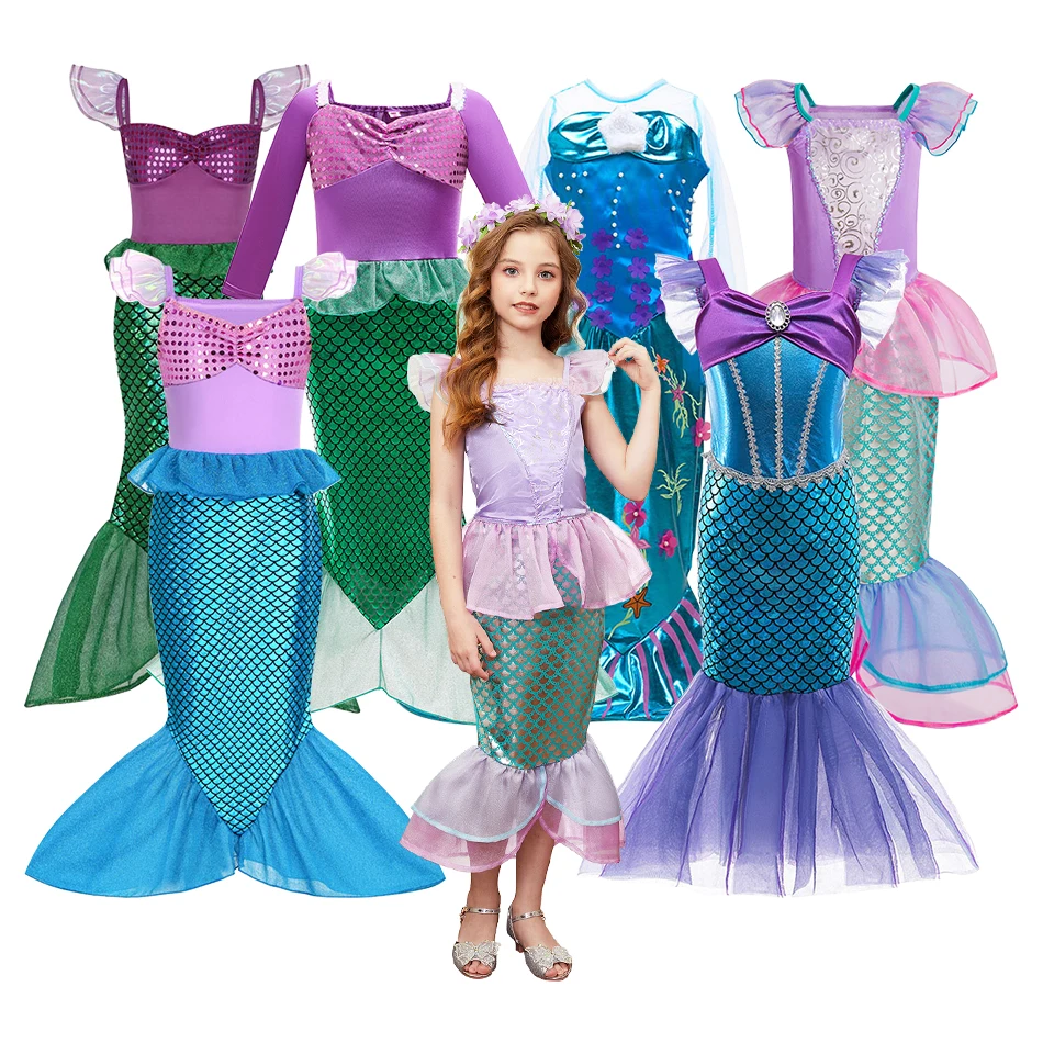 Little Girls Princess Clothes Children Mermaid Halloween Fancy Dress Up Kids Summer Luxury Party Clothing Kids Cosplay Dresses