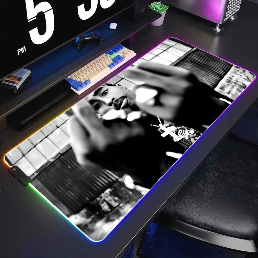 rapper 2Pac  Mousepad XXL RGB Gaming Mouse Pads HD Black Gamer Accessories Large LED