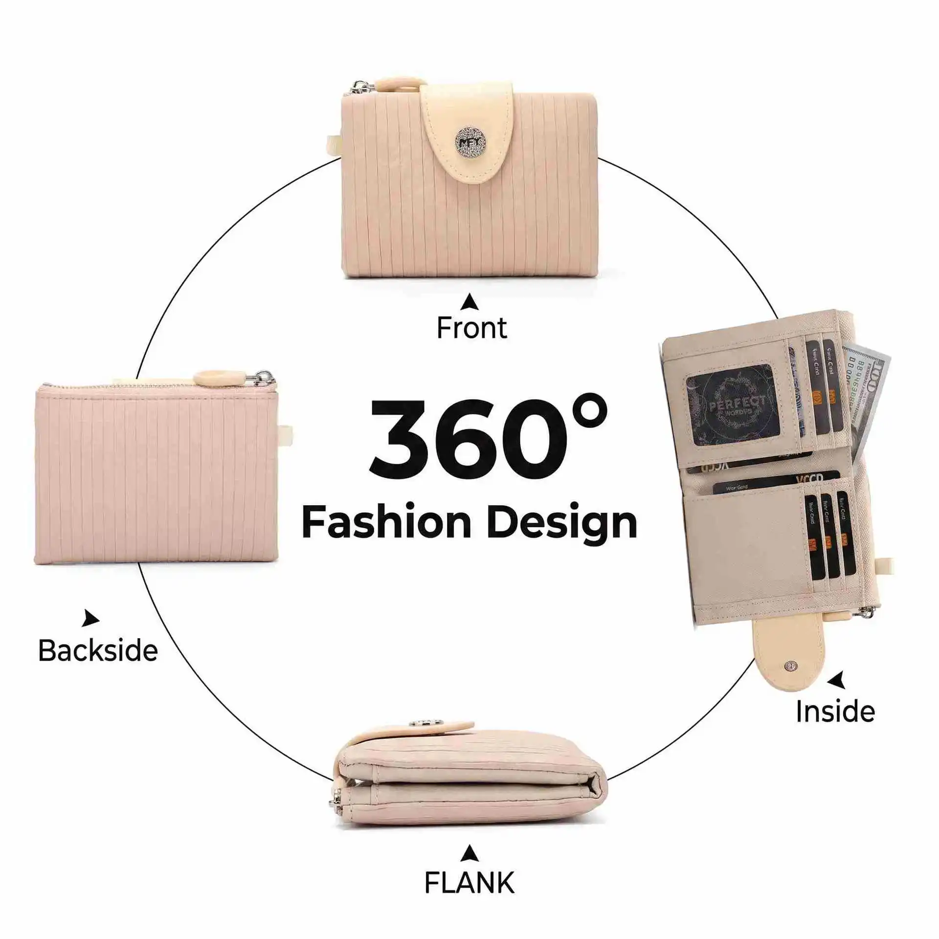 PU leather women's short purse with creases, large capacity, multiple card slots, multi-functional hand-held small wallet