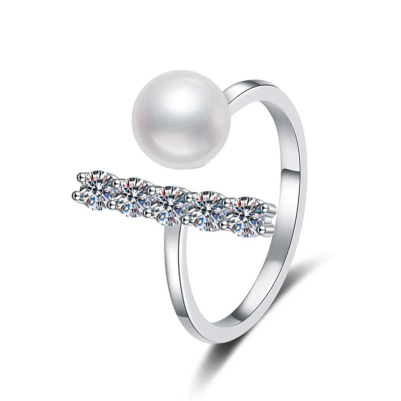 

ZFSILVER 925 Silver Fashion Design Luxury Trend Color D Moissanite Pearl Letter T Ring For Charms Women Party Jewelry Gift JR050