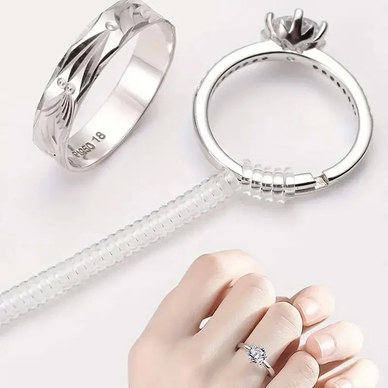 Outil de redimensionnage de taille de bague à base de ressort en spirale, fer de serrage transparent invisible, garde de bijoux, sœur, outils de beverer, 1 à 4 pièces par ensemble