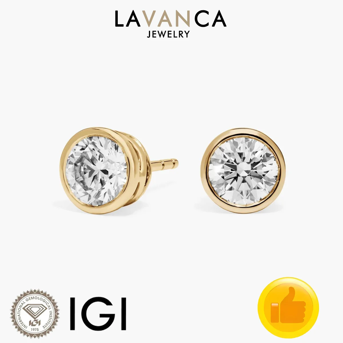 

IGI Certified Lab Created Diamond Earrings Round Bezel Setting Lab Diamond Earrings 9K/14K/18K Gold Solitaire Diamond Earrings