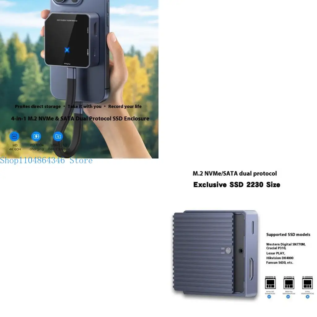 

5ASD M.2 2230 Два протокола SSDS CASE Pquare Design 10 Гбит / с USB 4K HDTV Зарядное управление сплав