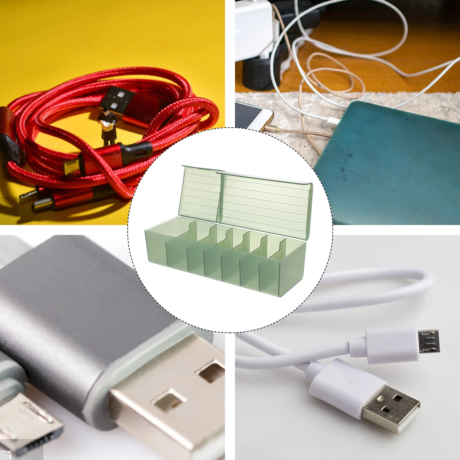 

Data Cable Management Box Organizer Cord Wire Storage Holder Charging Travel Black Desktop Compartment Living Room