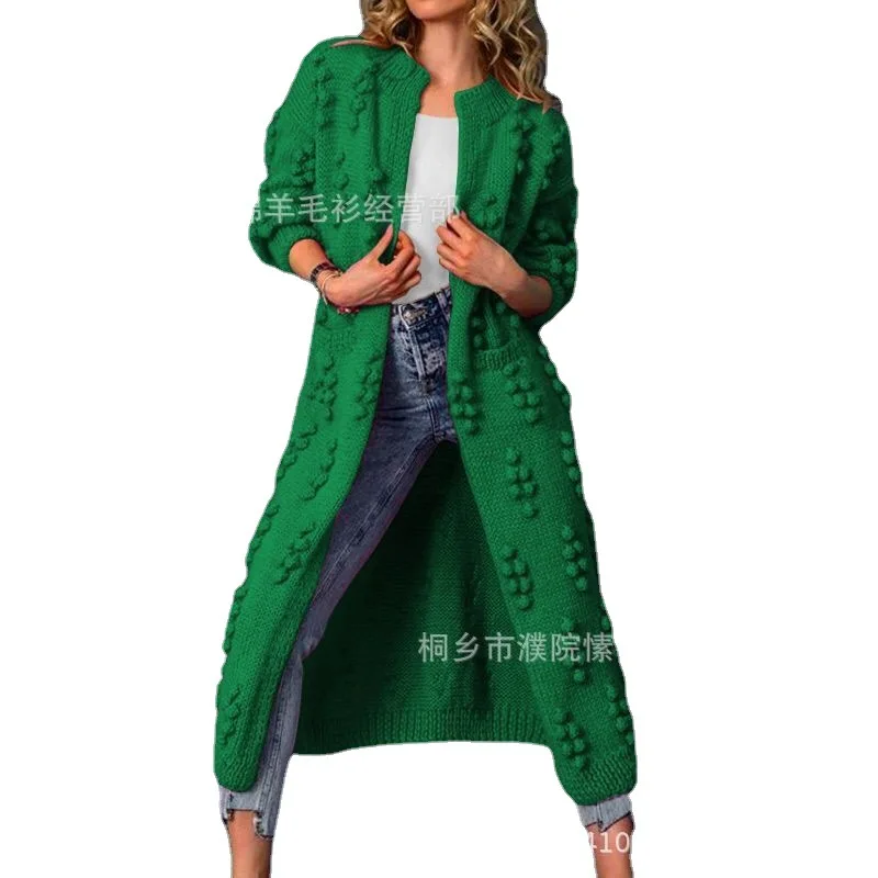 Vrouwen Gebreid Lang Vest Truien Volledige Mouwen Gesplitst Casual Jumpers Dot V-hals Dikke Warme Trui Herfst Winter 2024