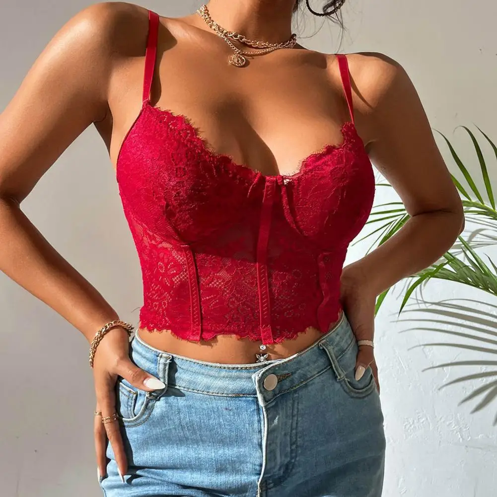 Sling Vest Lace Camisole Hollow Lace Camisole Adjustable Sling Bra with See-through Embroidery Stylish Underwear for A Look Lace