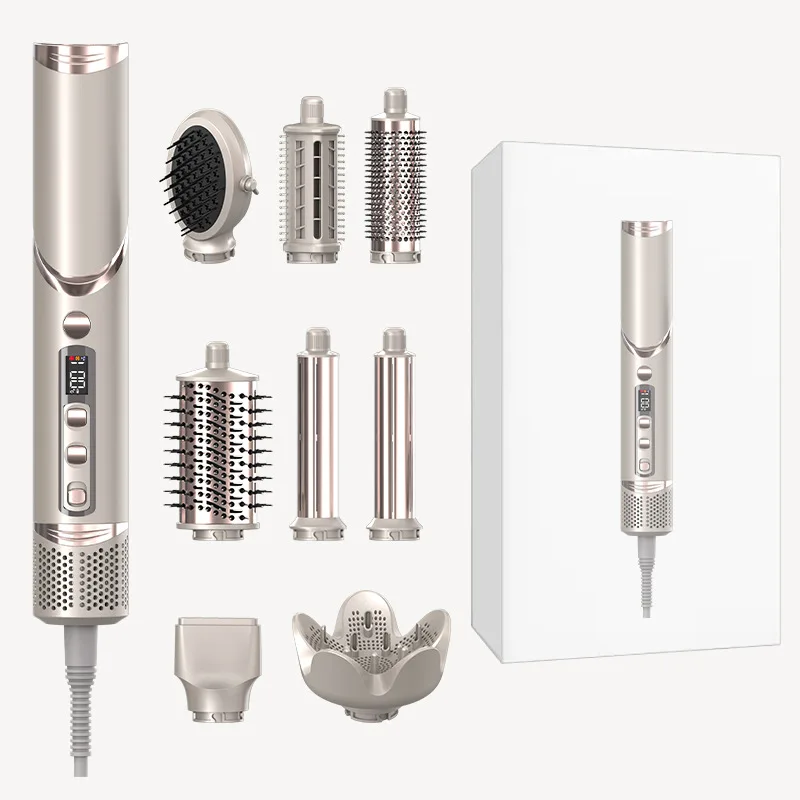 

8 1 Electric Hair Styler LCD Temperature Custom Logo Blower Dryer Brush Hair Straightener Curler Styling Tools Ion Technology