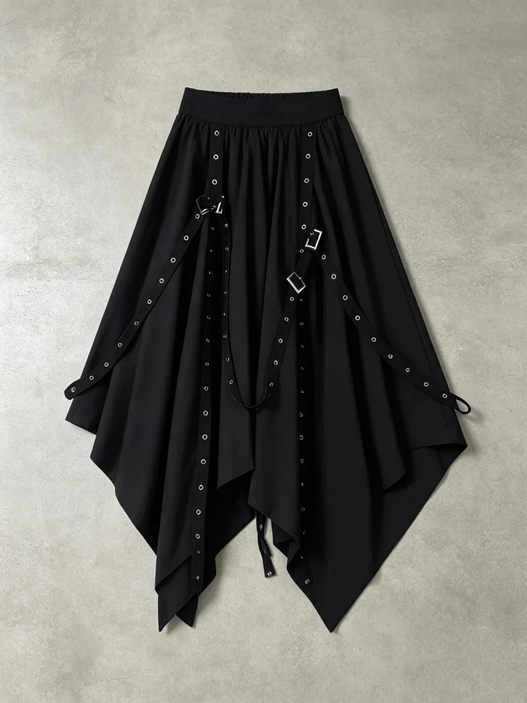 Women Clothing Black Gothic Long Skirt Vintage Aesthetic Y2k A-line Skirt with Slit Harajuku Fashion Emo 2000s Skirt Summer 2025