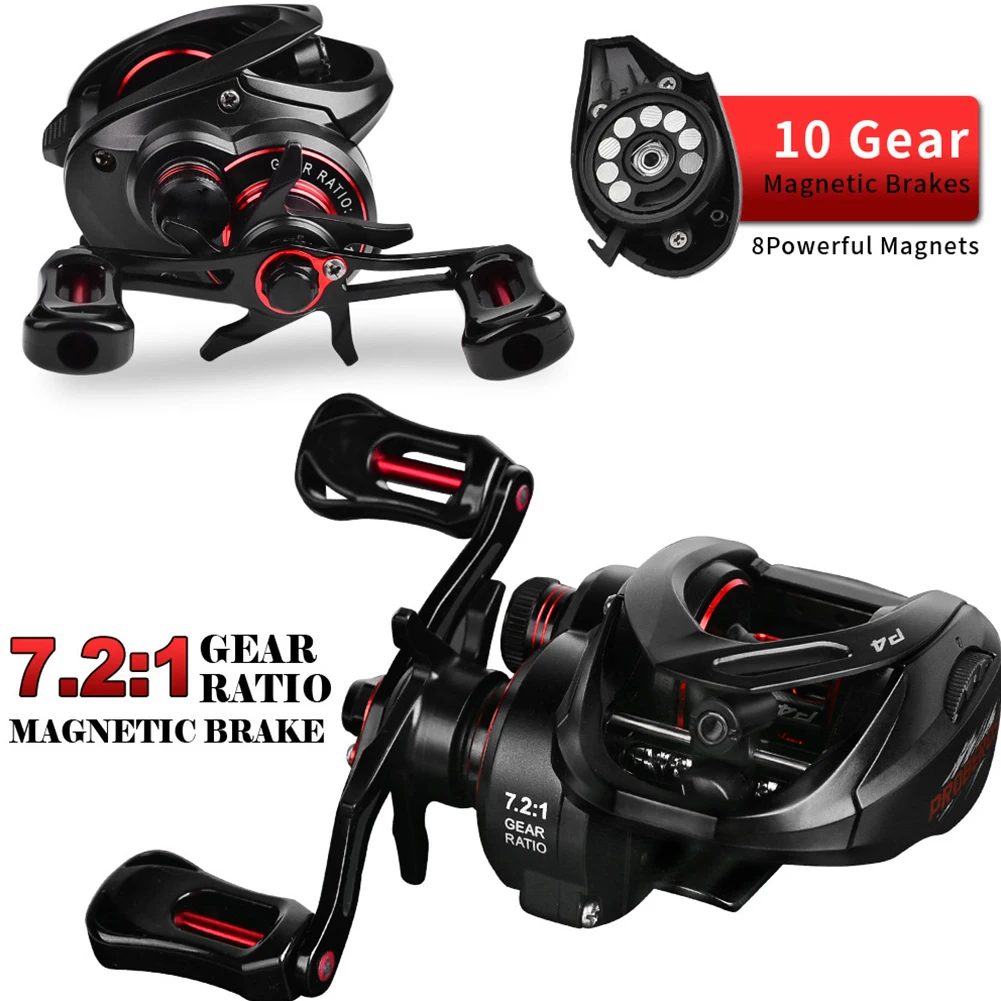 

Baitcasting Reel Magnetic Braking System 8kg MAX Drag 7.2:1 Gear Ratio With Unloading Alarm 5+1BB Relief Alarm