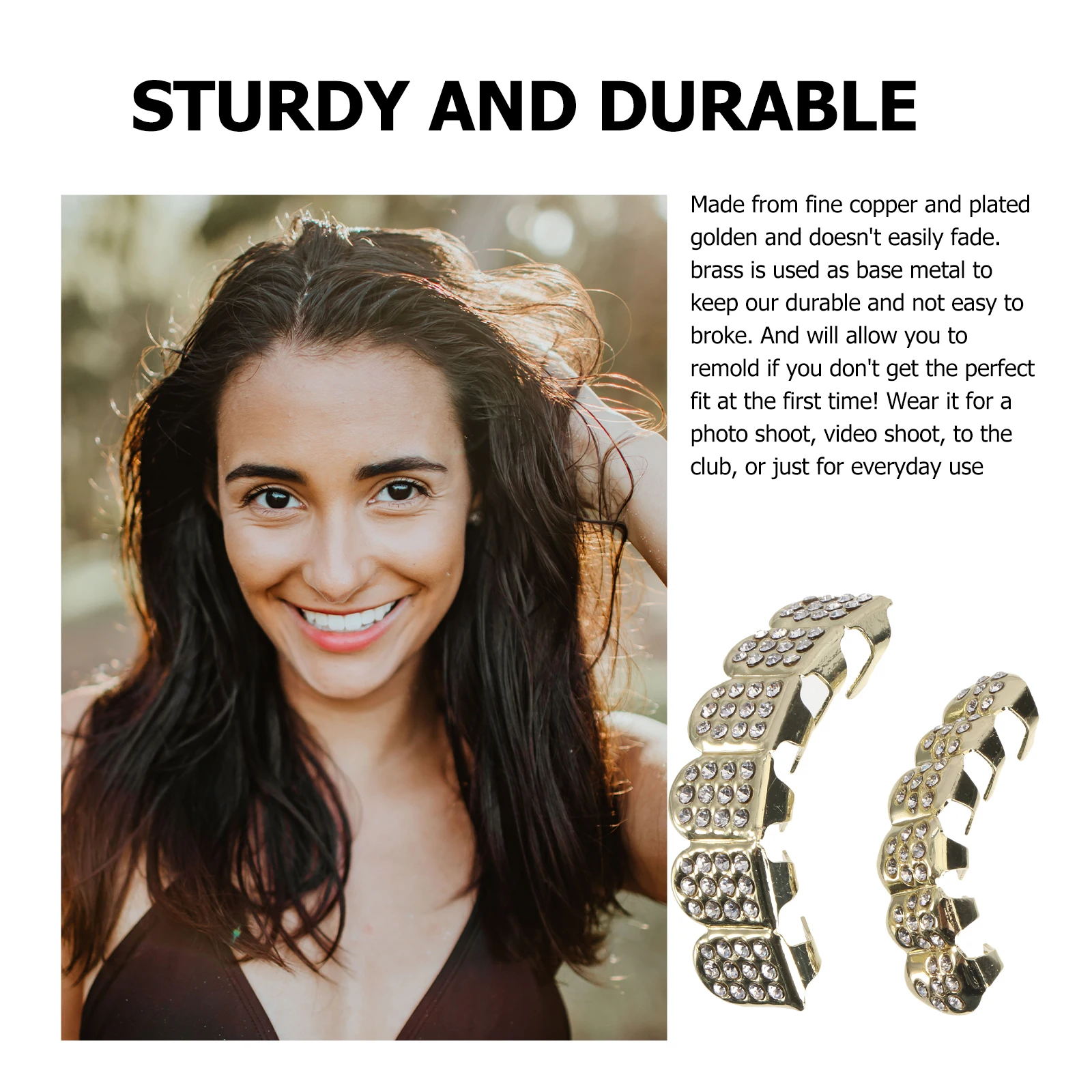 

1Set Durable Brass Gold Plated Copper Tooth Socket for Everyday Use Costume Party Video Shoot Rhinestone Teeth Brace