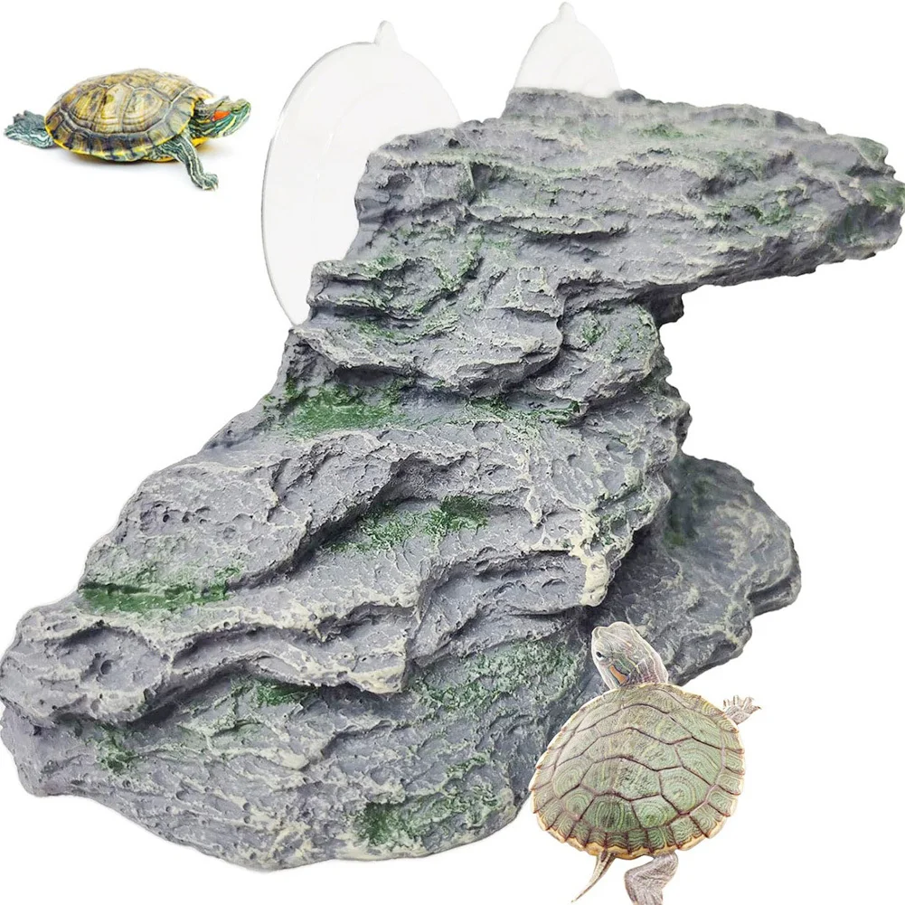 Turtle Basking Platform Tortoise Resin Climbing Ramp Shale Reptiles Dock Resting Terrace Stone With Suction Cup For Lizard Frog