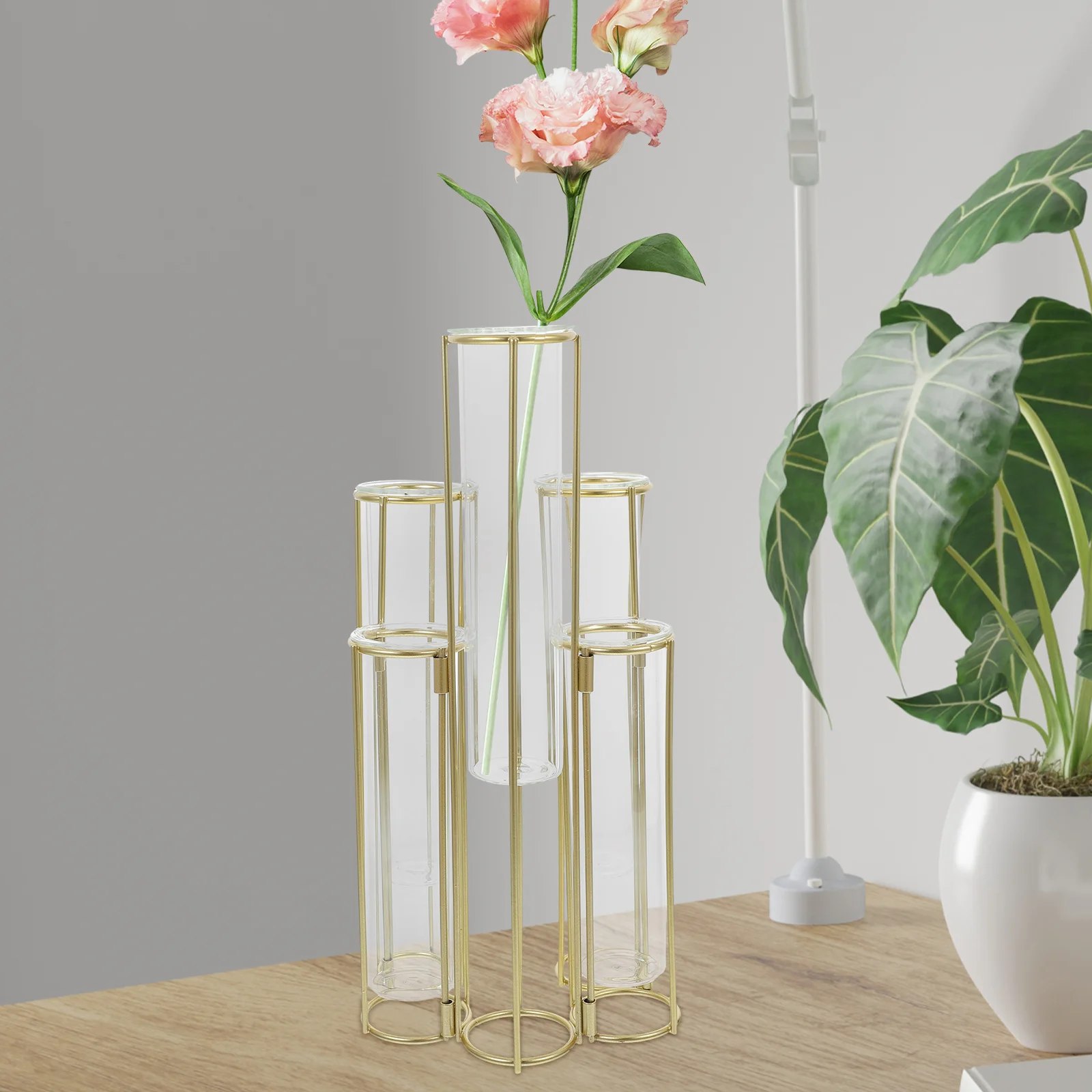 

Hydroponic Flower Vase Rotatable Metal Frame with Glass Test Tubes for Desk Home Office Decor Creative Floral Arrangement