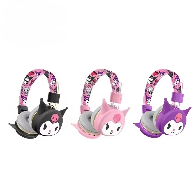 

New Kuromi Bluetooth Headphone Wireless Headsets Cartoon with Mic Foldable Lightweight Earphone for Phone Laptop