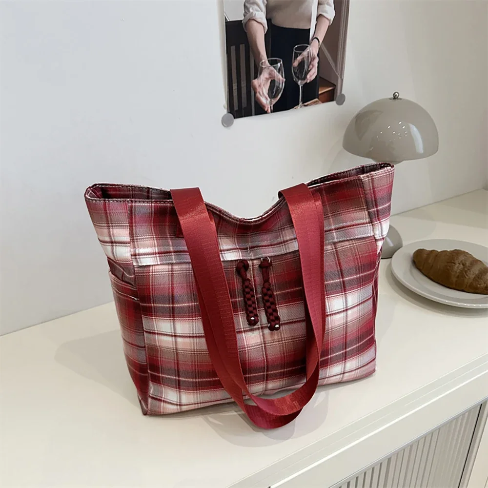 

Casual Plaid Pattern Totes Bag Women 2025 New Large Capacity Versatile Shoulder Bags College Style Student Girls Underarm Bag