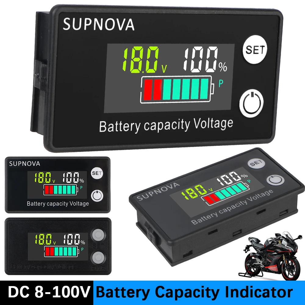 

Battery Voltmeter Capacity Indicator Voltmeter Voltage Gauge LiFePO4 Car Motorcycle DC 8V-100V 12V 36V 48V 72V Lead Acid Lithium