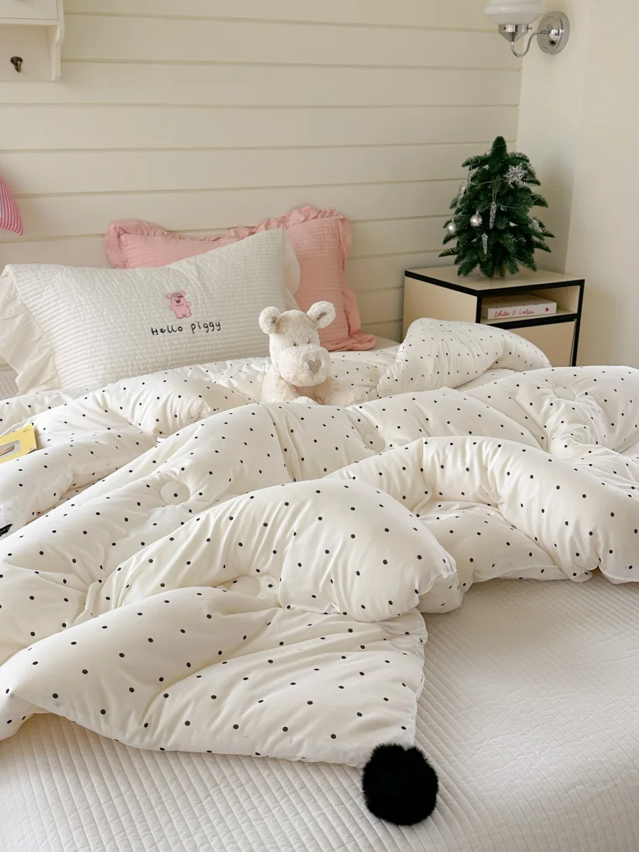 

Толстое вязаное хлопковое одеяло для весны, осени и зимы, мягкое, уютное, с дизайном в горошек, машинная стирка, теплое, для использования в любое время года