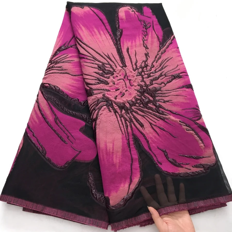 

Жаккардовая кружевная ткань премиум-класса из африканской парчи — оверсайз с цветочной вышивкой черного цвета | 5 ярдов свадебных платьев, платьев в стиле бохо