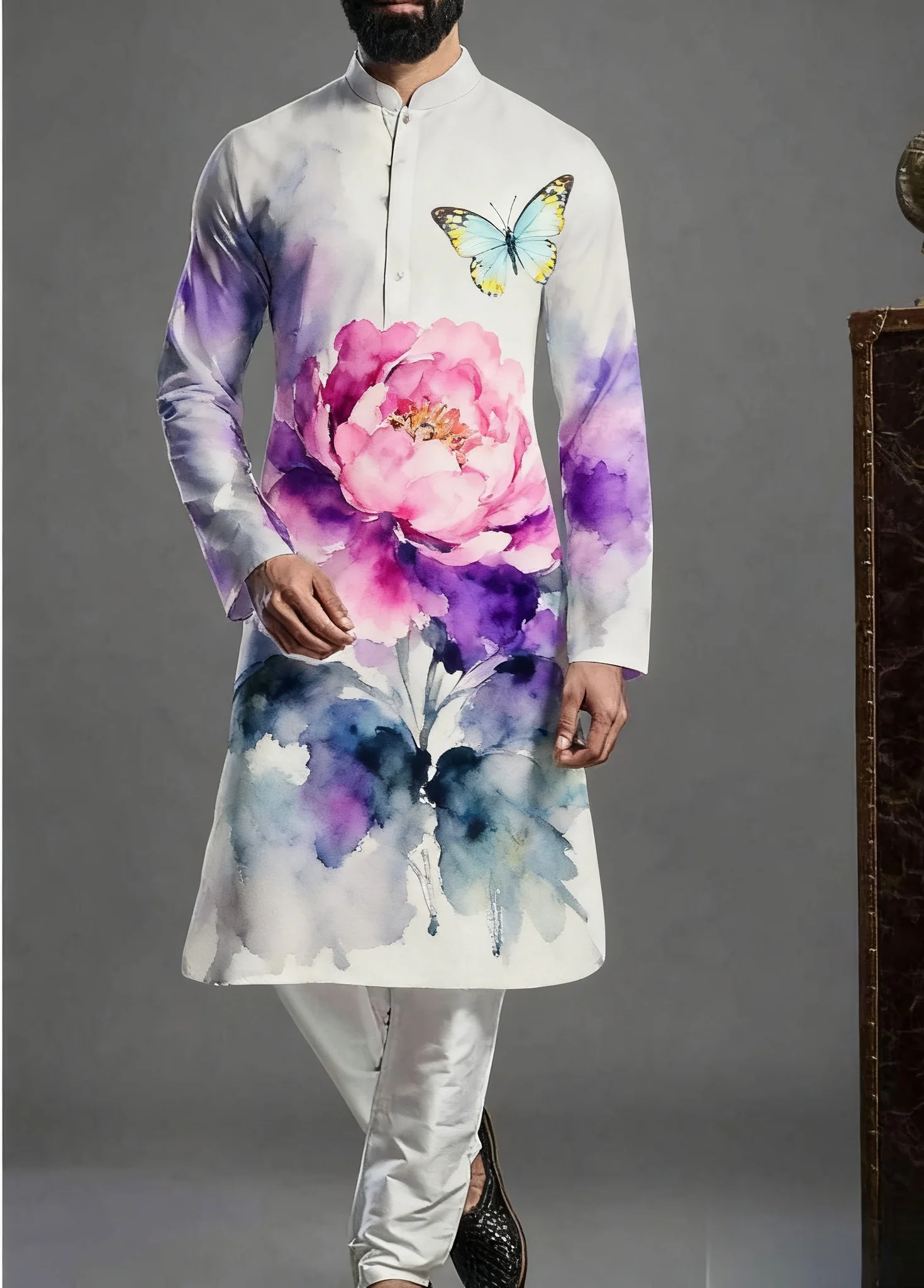 Kurt uomo stampato modello luminoso kurta dheha alla moda vestibilità casual abito regolare adatto a tutte le occasioni.
