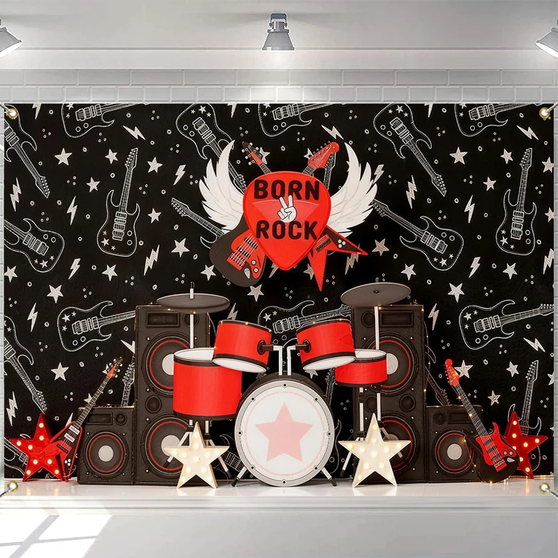 

LS Rock Band Background Electronic Musical Instrument Kids Adult Photogrpahy Decor Child Photocall Prop Shining Stars Backdrop