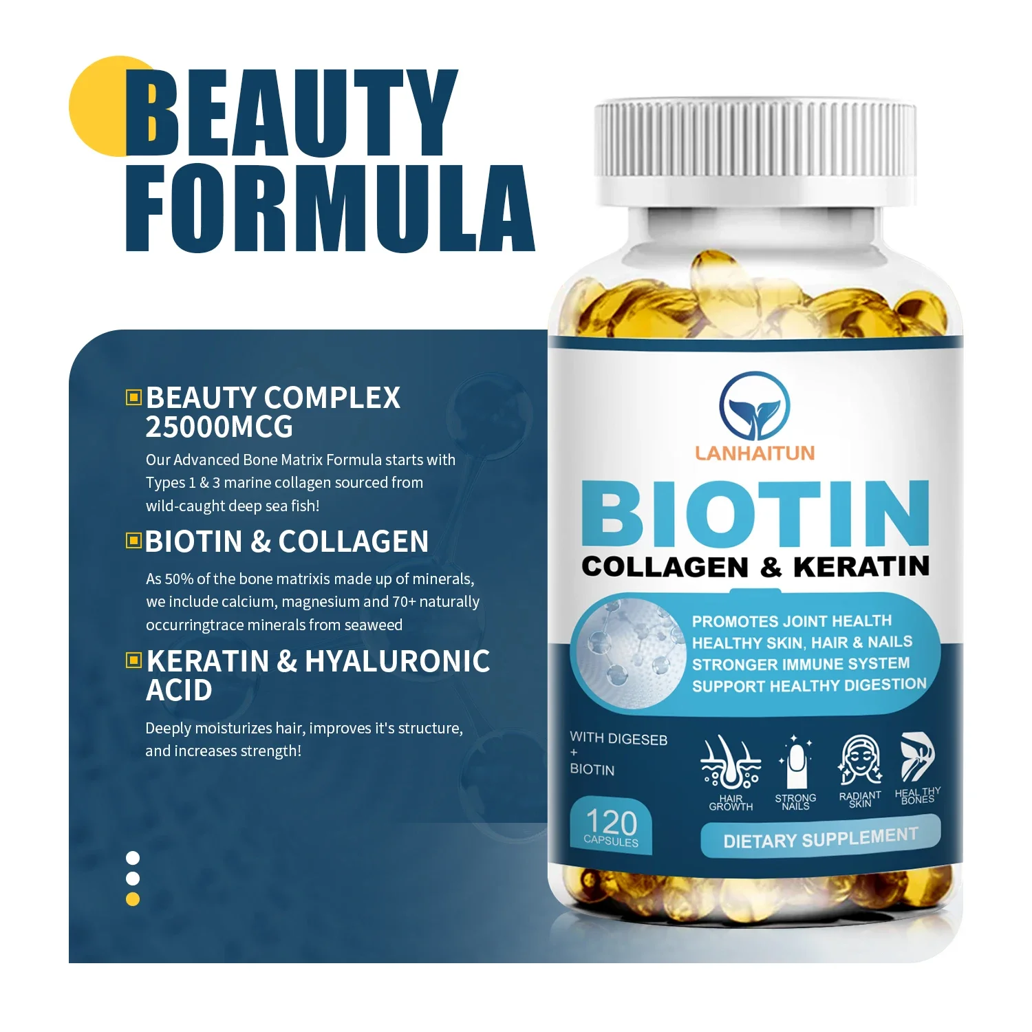 LANHAITUN Keratin, Biotin, Collagen Capsules Multivitamin Supplement For Nails Care,Joint Care,Help Hair Growth Biotin Capsules