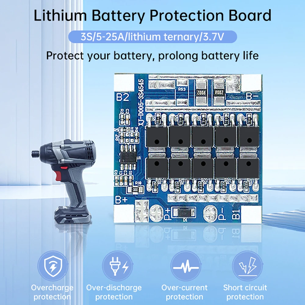 Scheda di protezione della batteria al litio a tre elementi 3S 12V 25A Stessa porta 10MOS Scheda di protezione dell'utensile elettrico da sovraccarico e sovracorrente