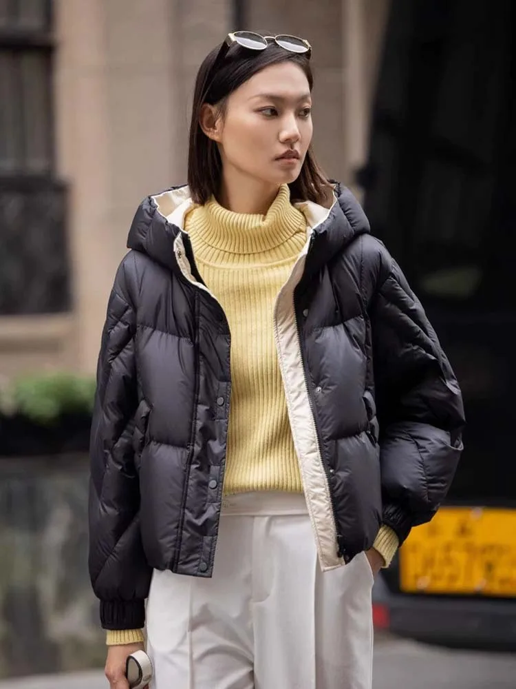 Piumino oversize con cappuccio da donna 2025 Inverno caldo Cappotto in piumino scoperto a maniche lunghe di alta qualità Capispalla INKEO DJ519