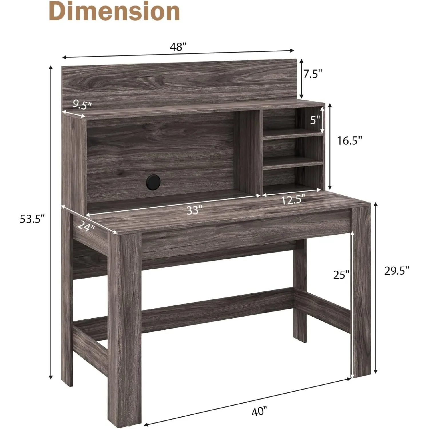 Mesa de computador com prateleira de gaiola, mesa de escritório doméstico de 48" x 24" x 53,5", kits anti-derramamento e furo para cabo, mesa executiva vintage