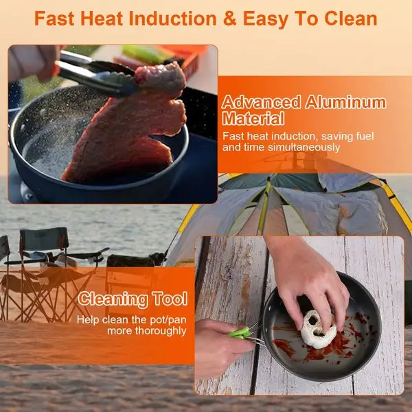 16 قطعة مجموعة أدوات الطبخ التخييم موقد للتخييم طقم حلل استانلس ستيل وعاء من الألومنيوم عموم غلاية مجموعة مع أطباق سكين شوكة ملعقة حلقة تسلق ملعقة #6