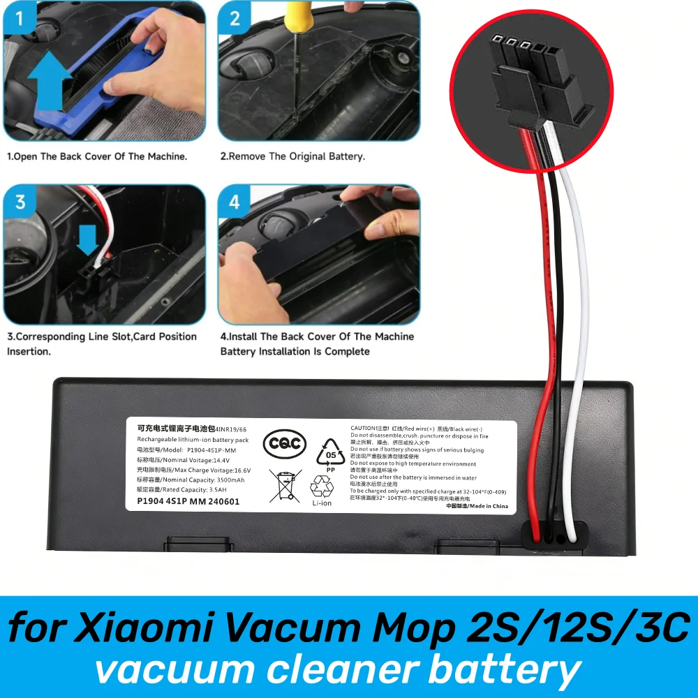 

14.4V/14.8V 3500mAh STYTJ02YM Replacement Battery for Xiaomi Mijia LDS Mi Robot Vacuum-Mop P 2S/12S /3C Conga 3290 3390.