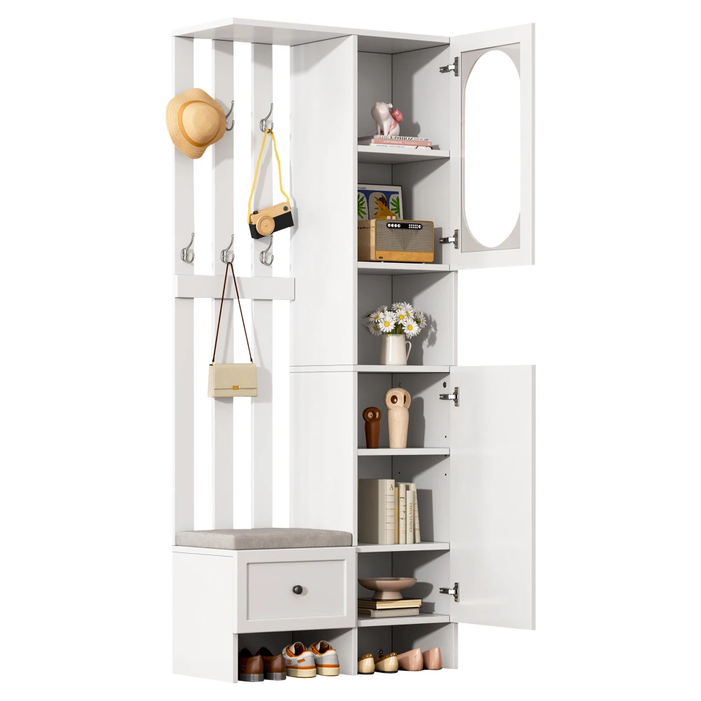 85 * 33,5 * 200 cm kompakter Kleiderschrank, Wohnmöbel-Aufbewahrungsschrank aus gehärtetem Glas, weißer Eingangsschrank, Kleiderschrankständer – Detail 11