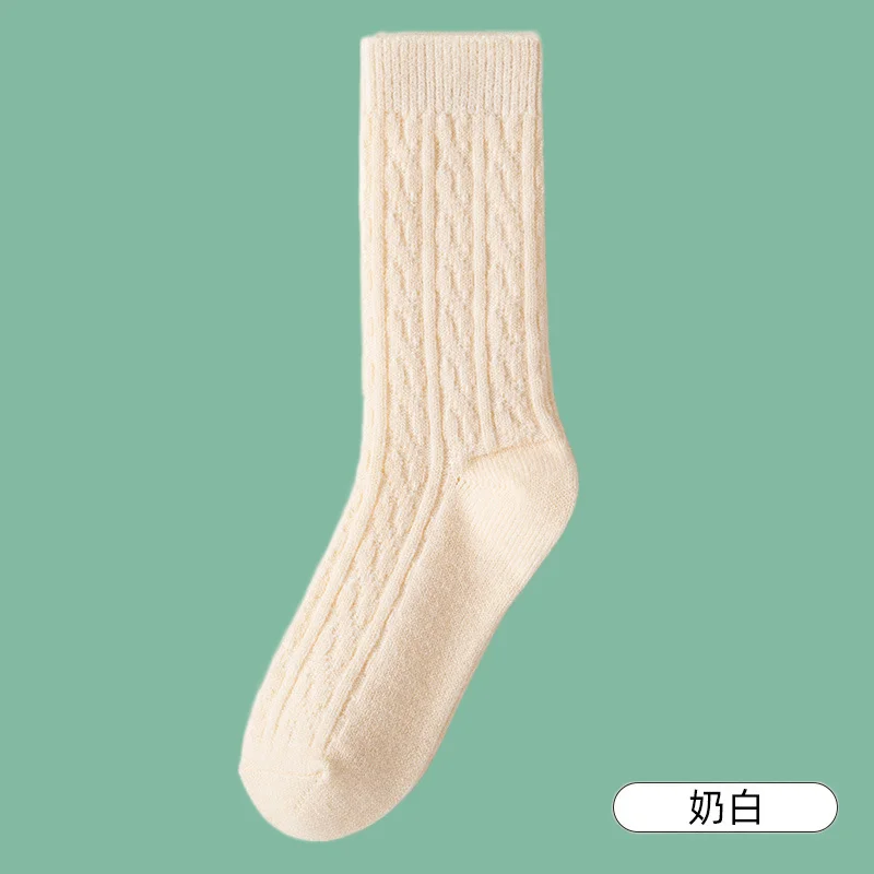 3/6 Pairs Spring and Autumn Solid Color Plus Velvet Sleeping Twisted Wool Stacked Socks Women Winter 2024 Socks Thick Warm Socks